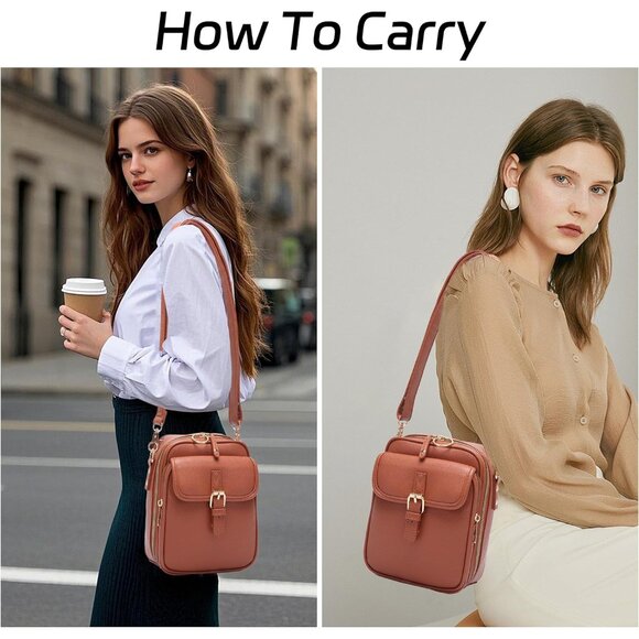 Leather Crossbody Bag Women Vintage Large Capacity Anti-Theft Zipper - Picture 2 of 6